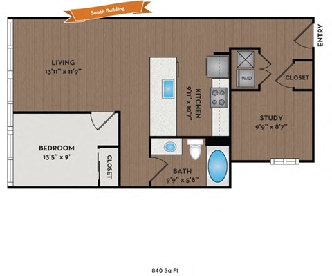 Metro 112 Apartments - Bellevue, WA - Pacific I floor plan 840 Sq Ft